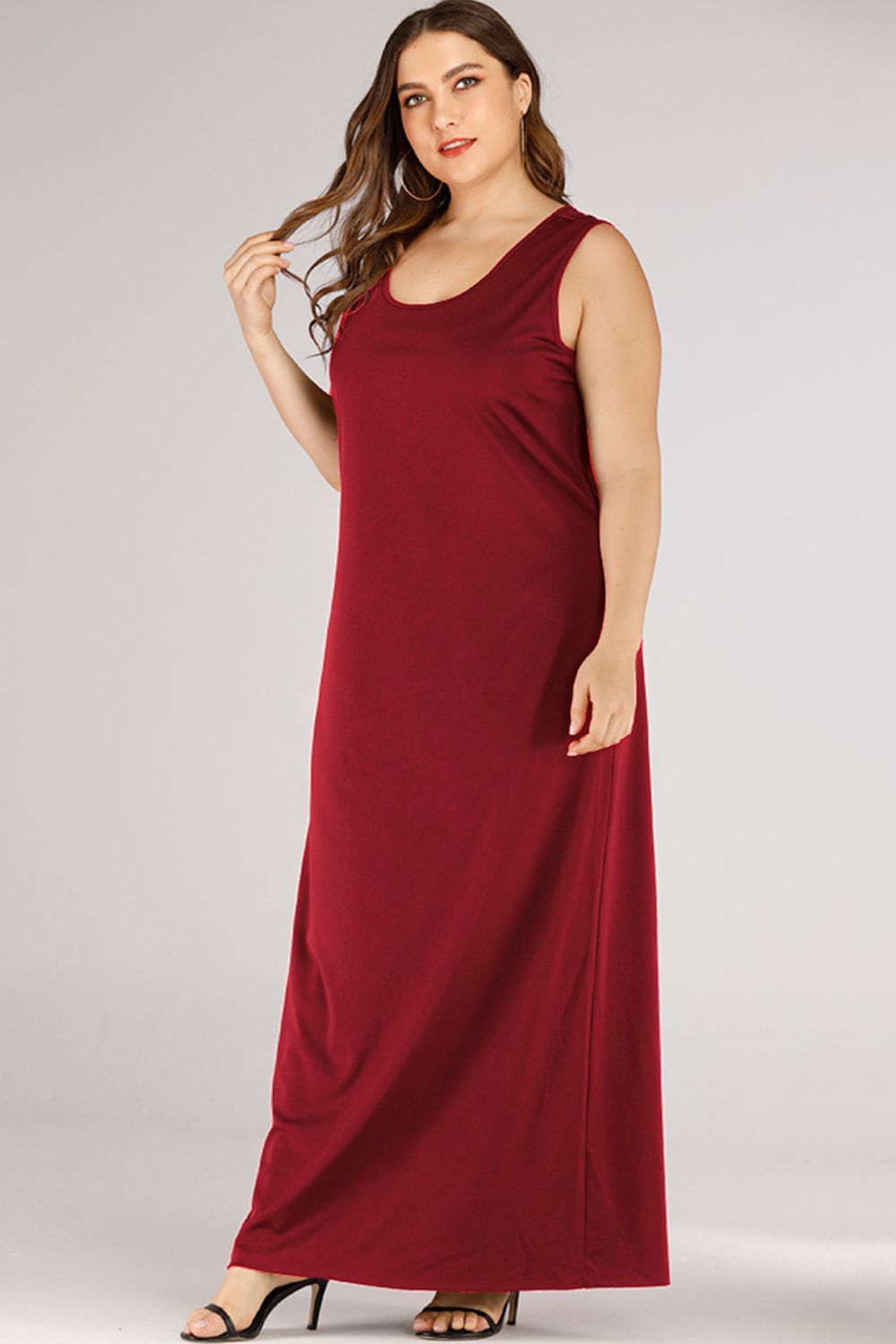 Plus Size Scoop Neck Maxi Tank Dress-Pimamour