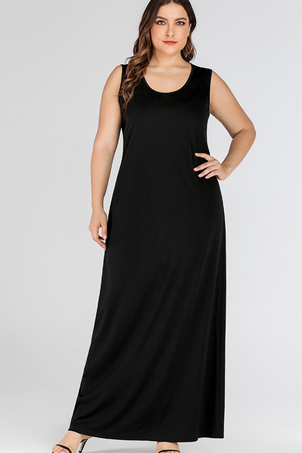 Plus Size Scoop Neck Maxi Tank Dress-Pimamour