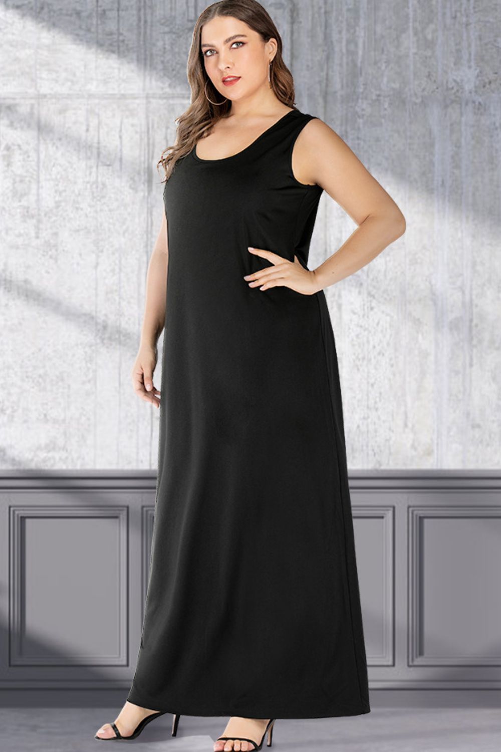 Plus Size Scoop Neck Maxi Tank Dress-Pimamour