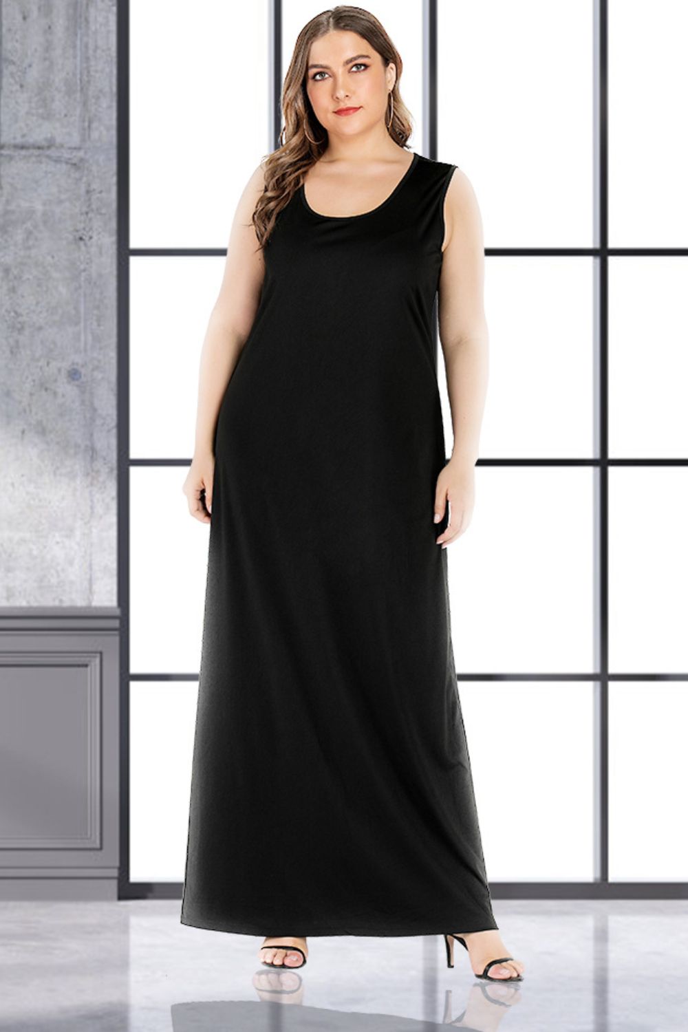 Plus Size Scoop Neck Maxi Tank Dress-Pimamour