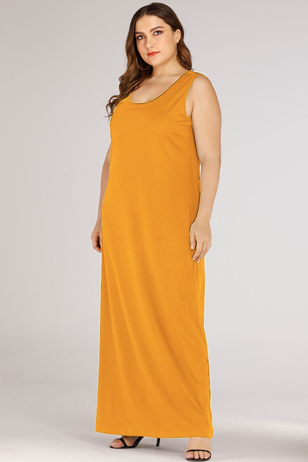 Plus Size Scoop Neck Maxi Tank Dress-Pimamour