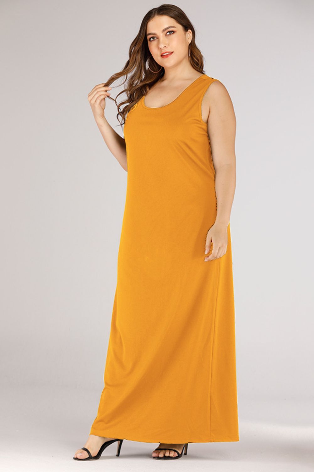 Plus Size Scoop Neck Maxi Tank Dress-Pimamour