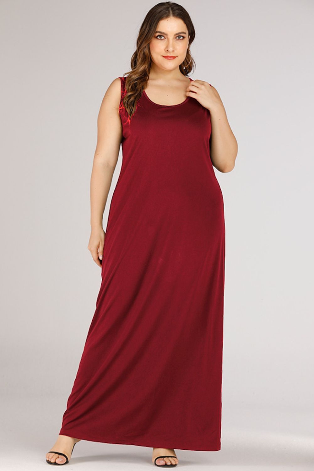 Plus Size Scoop Neck Maxi Tank Dress-Pimamour