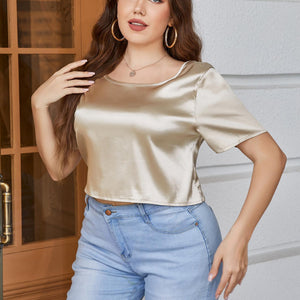 Plus Size Short Sleeve Tie Back Blouse-Pimamour