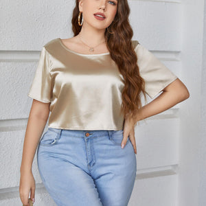 Plus Size Short Sleeve Tie Back Blouse-Pimamour