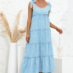 Polka Dot Adjustable Straps Tiered Dress-Pimamour