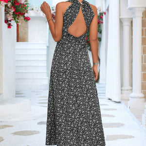 Printed Open Back Sleeveless Maxi Dress-Pimamour