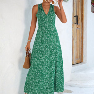 Printed Open Back Sleeveless Maxi Dress-Pimamour