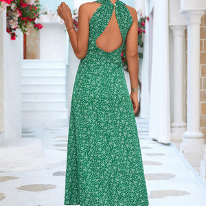 Printed Open Back Sleeveless Maxi Dress-Pimamour