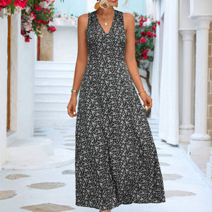 Printed Open Back Sleeveless Maxi Dress-Pimamour