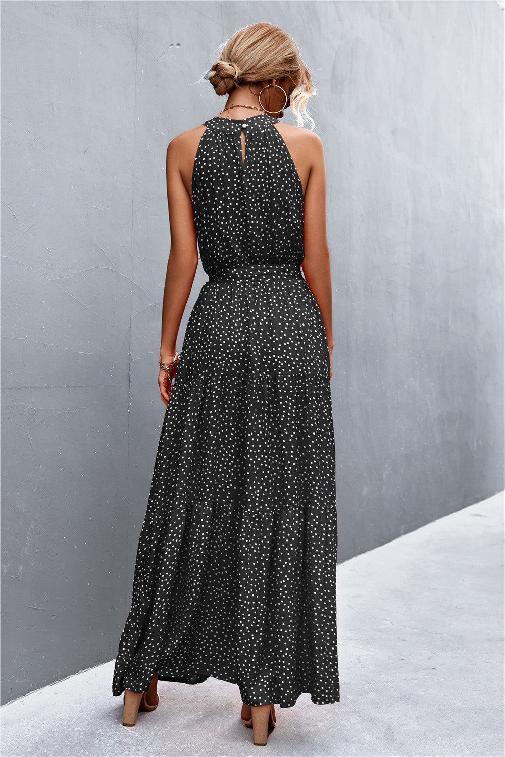 Printed Sleeveless Tie Waist Maxi Dress-Pimamour