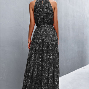 Printed Sleeveless Tie Waist Maxi Dress-Pimamour