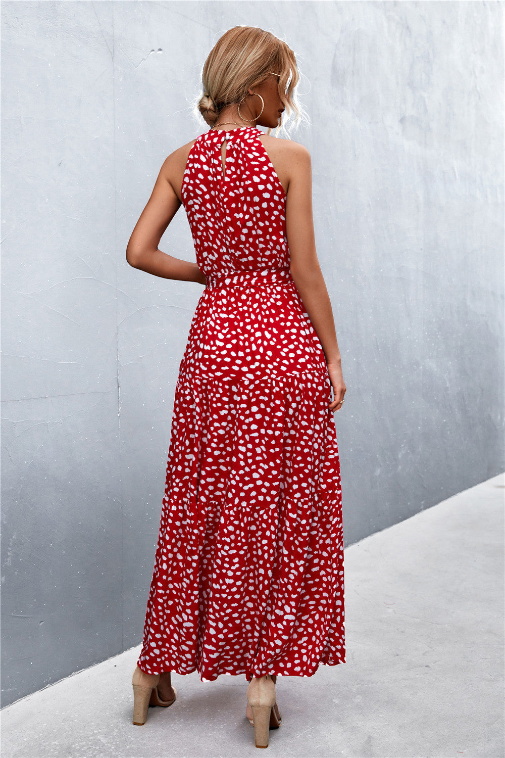 Printed Sleeveless Tie Waist Maxi Dress-Pimamour