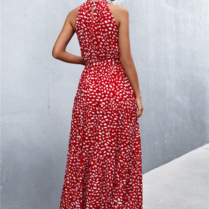 Printed Sleeveless Tie Waist Maxi Dress-Pimamour