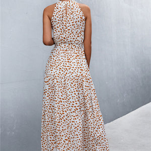 Printed Sleeveless Tie Waist Maxi Dress-Pimamour