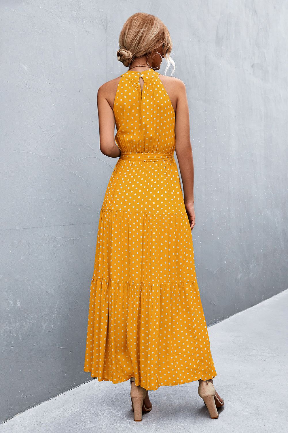 Printed Sleeveless Tie Waist Maxi Dress-Pimamour