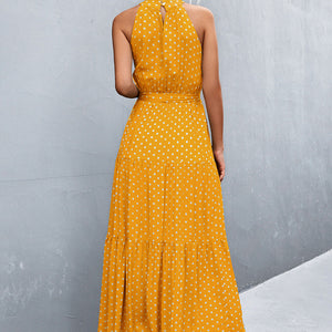 Printed Sleeveless Tie Waist Maxi Dress-Pimamour