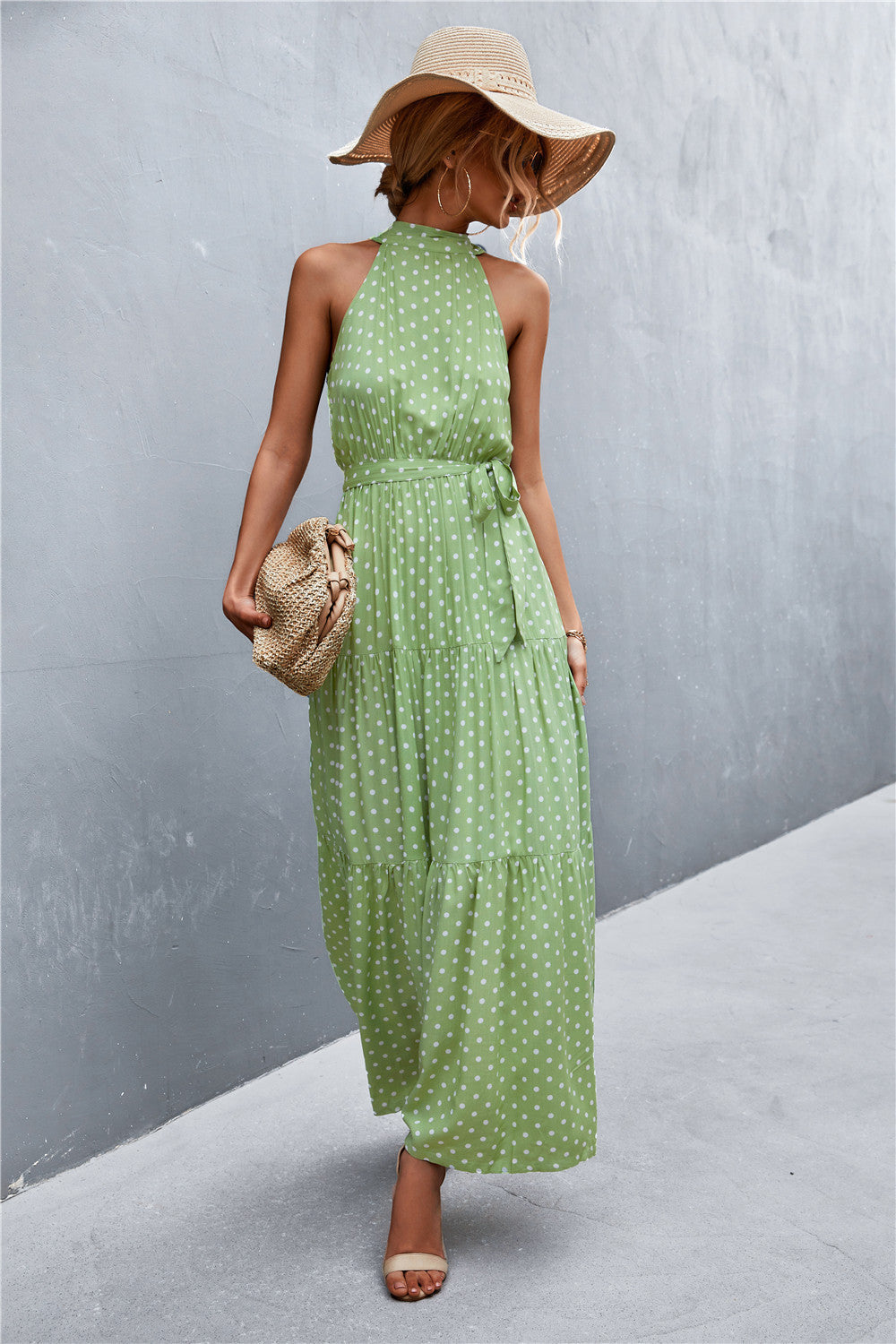 Printed Sleeveless Tie Waist Maxi Dress-Pimamour