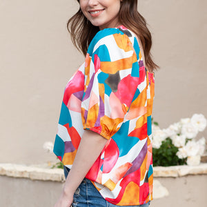 Printed Square Neck Half Sleeve Top-Pimamour