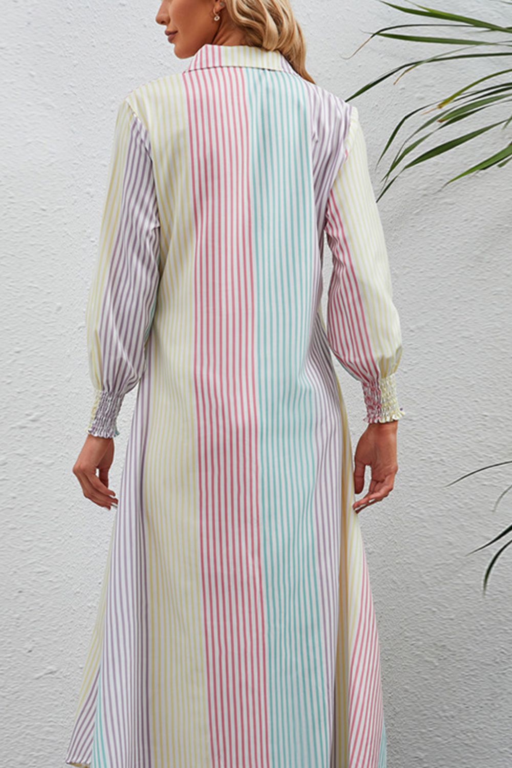 Rainbow Stripe Button-Up Maxi Shirt Dress-Pimamour