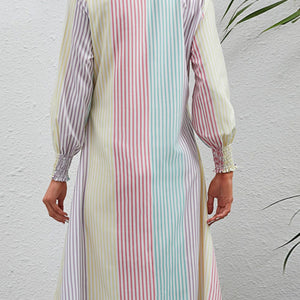 Rainbow Stripe Button-Up Maxi Shirt Dress-Pimamour