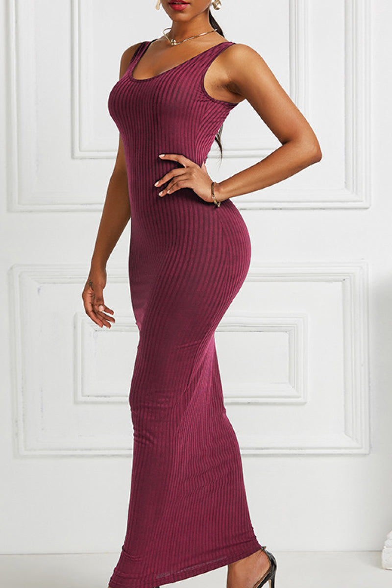 Ribbed Sleeveless Maxi Dress-Pimamour