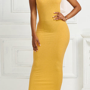 Ribbed Sleeveless Maxi Dress-Pimamour