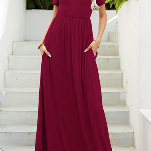 Round Neck Maxi Tee Dress with Pockets-Pimamour