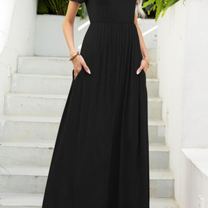 Round Neck Maxi Tee Dress with Pockets-Pimamour