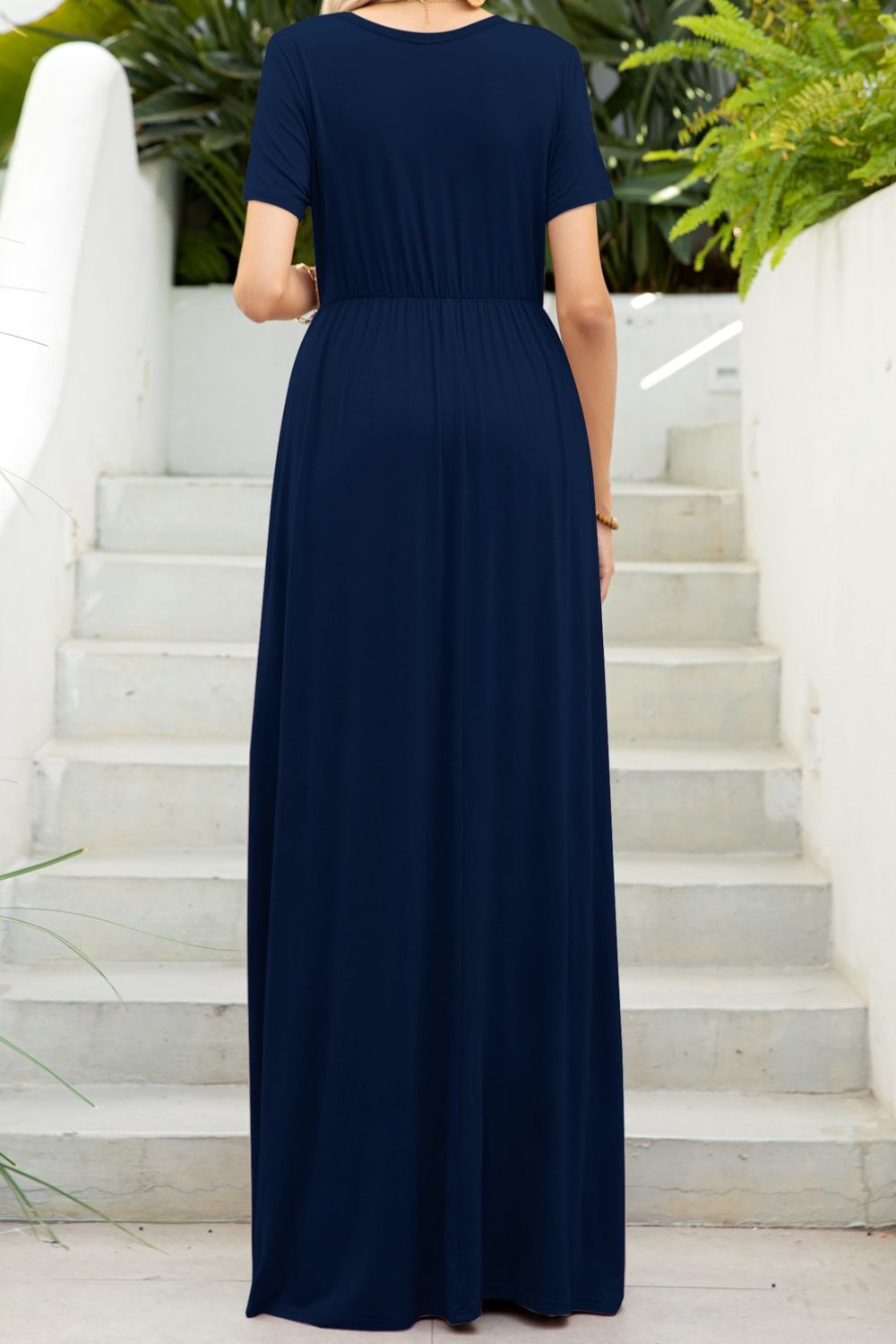 Round Neck Maxi Tee Dress with Pockets-Pimamour