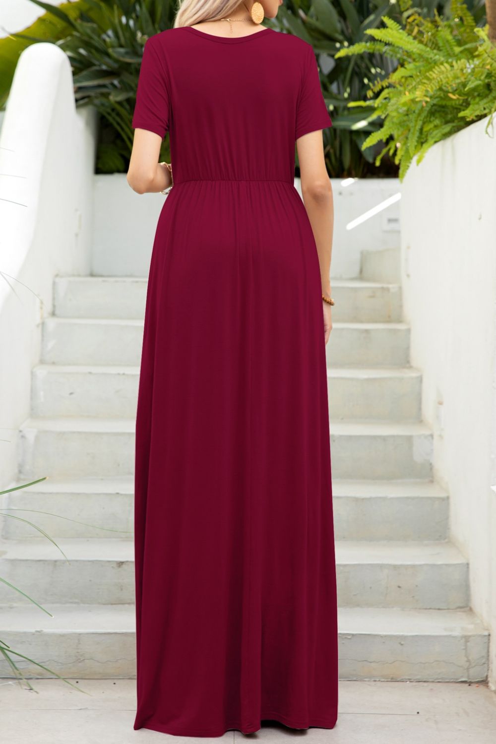 Round Neck Maxi Tee Dress with Pockets-Pimamour