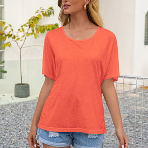 Round Neck Short Sleeve Top-Pimamour