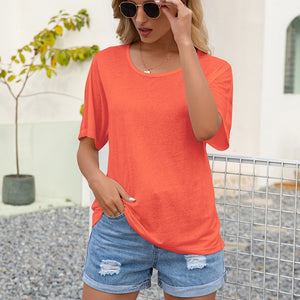 Round Neck Short Sleeve Top-Pimamour