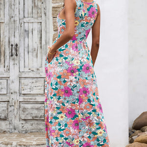 Round Neck Sleeveless Maxi Dress with Pockets-Pimamour