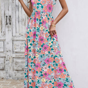 Round Neck Sleeveless Maxi Dress with Pockets-Pimamour