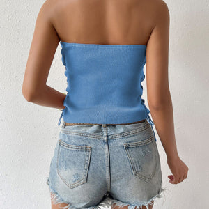 Seam Detail Lace-Up Tube Top-Pimamour