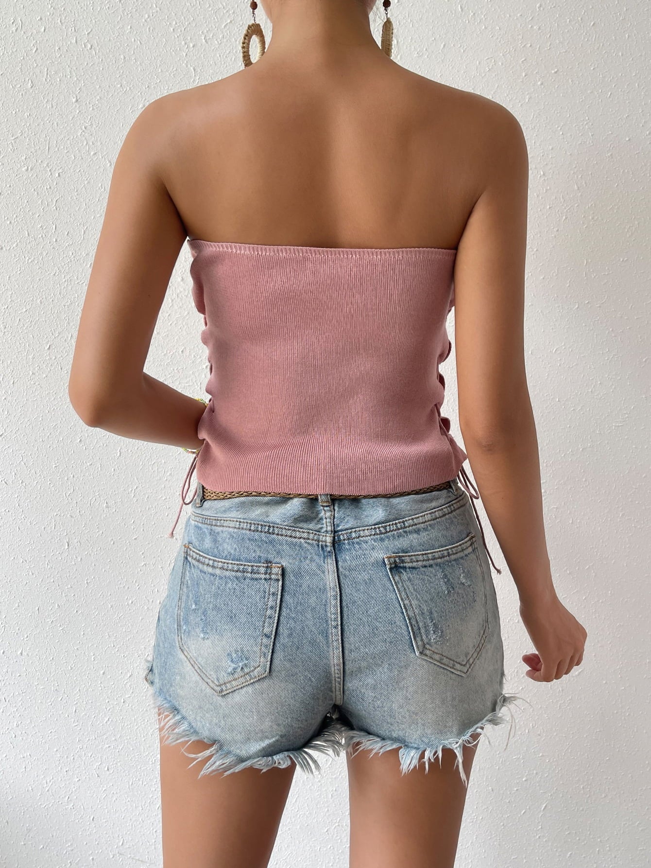 Seam Detail Lace-Up Tube Top-Pimamour