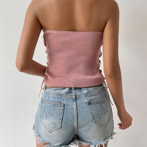 Seam Detail Lace-Up Tube Top-Pimamour