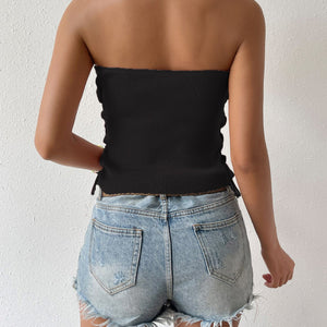 Seam Detail Lace-Up Tube Top-Pimamour