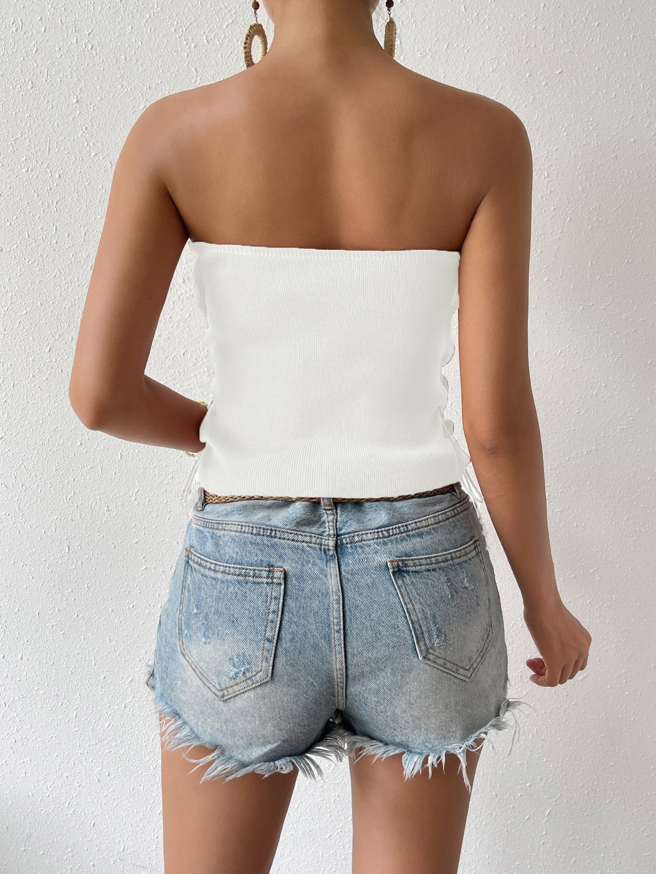 Seam Detail Lace-Up Tube Top-Pimamour