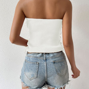 Seam Detail Lace-Up Tube Top-Pimamour