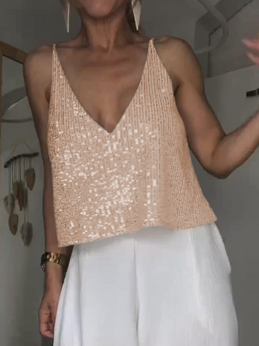 Sequin Deep V Tank-Pimamour