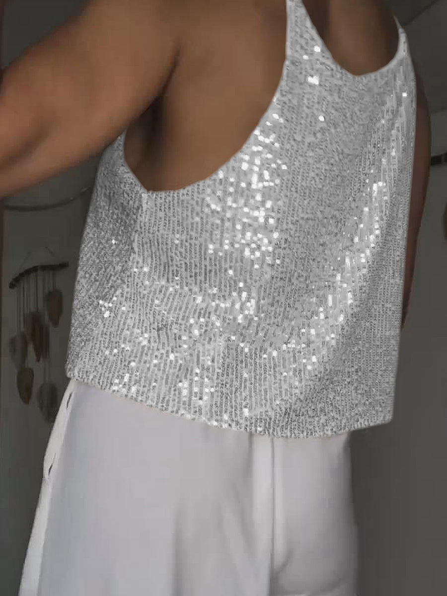 Sequin Deep V Tank-Pimamour