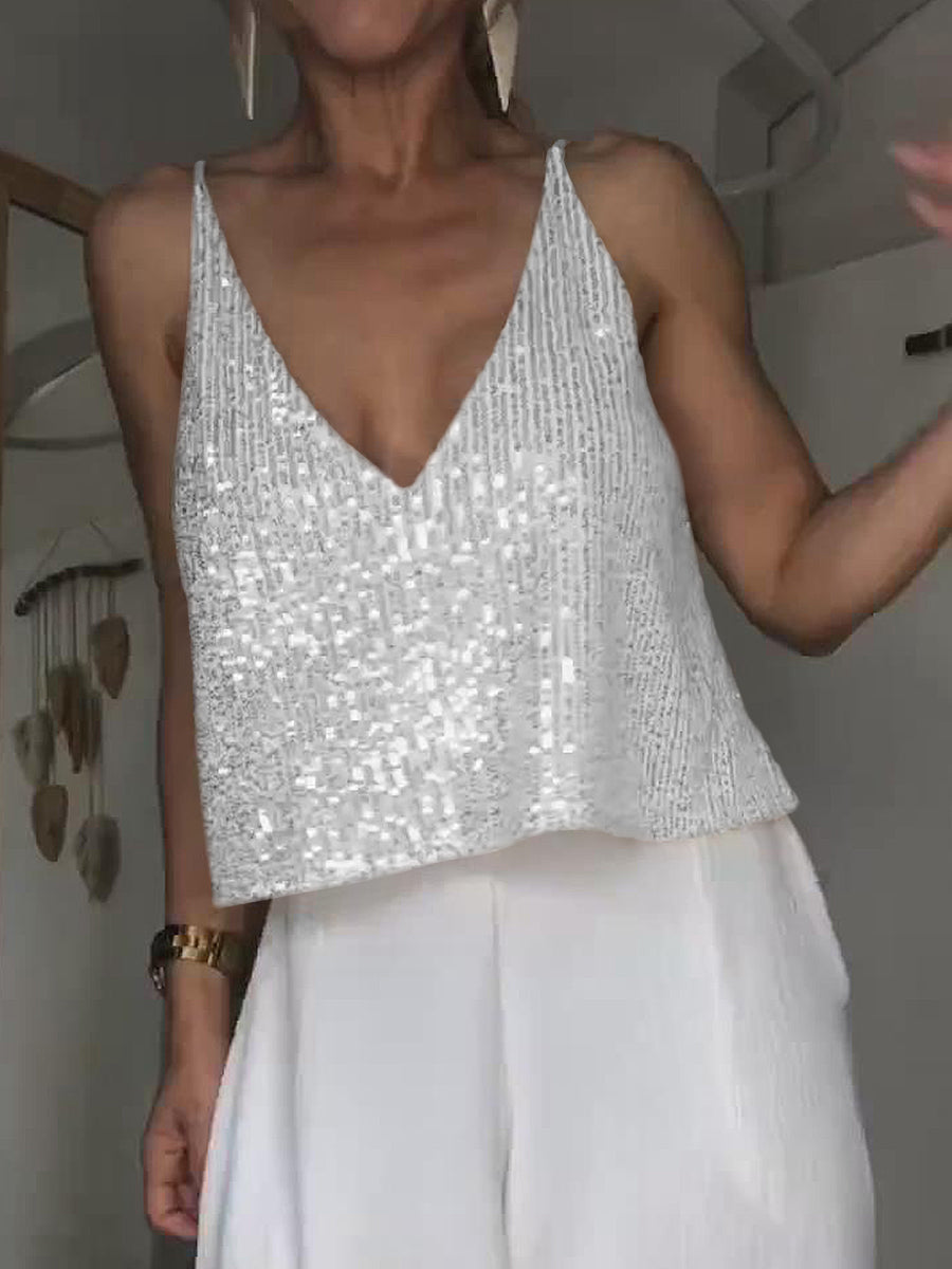 Sequin Deep V Tank-Pimamour