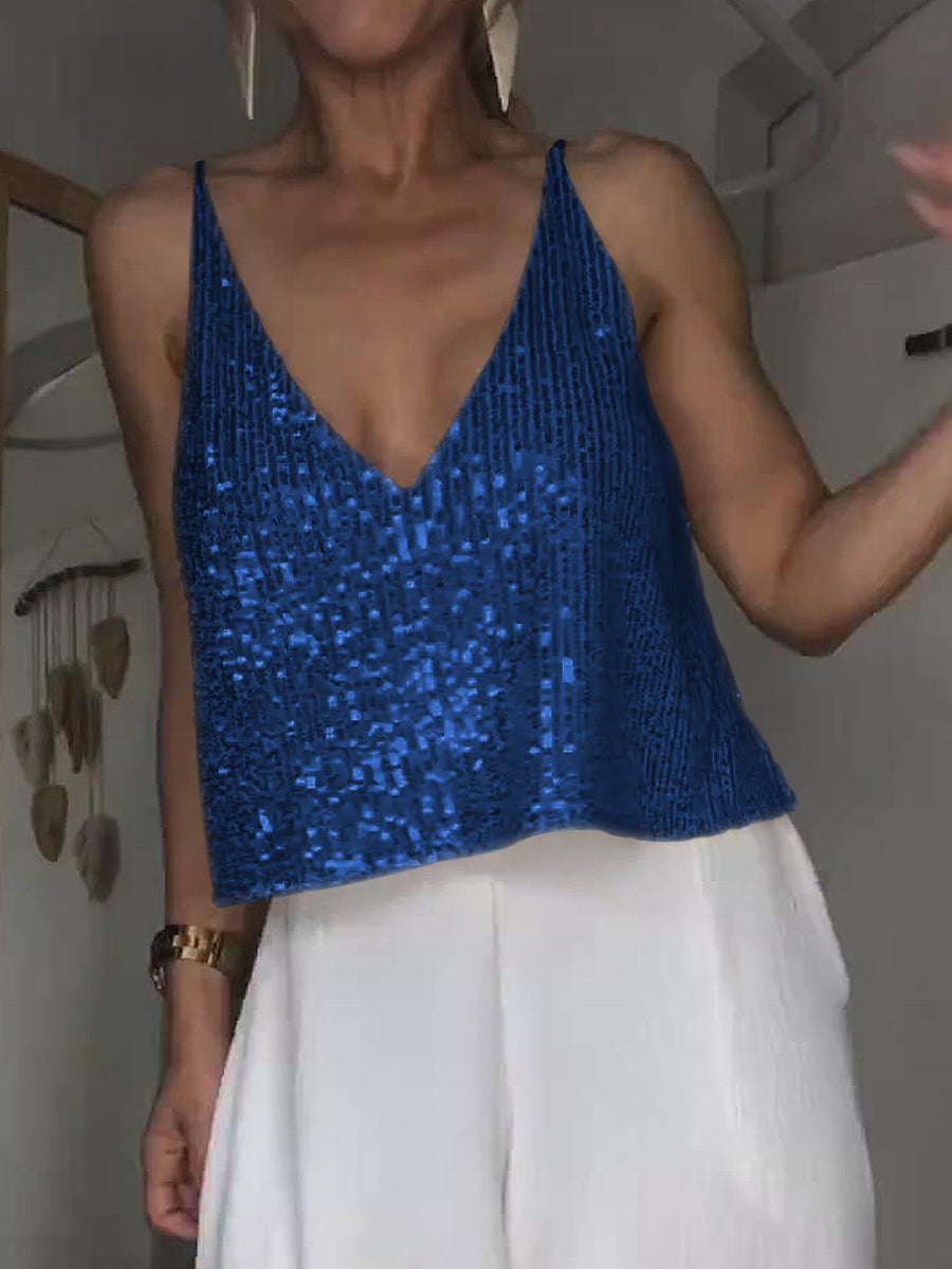 Sequin Deep V Tank-Pimamour