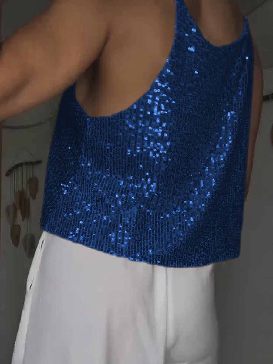 Sequin Deep V Tank-Pimamour