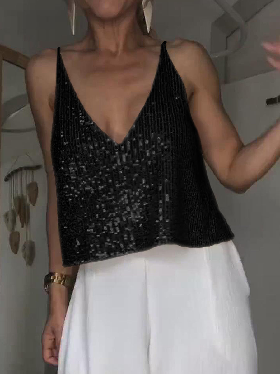 Sequin Deep V Tank-Pimamour