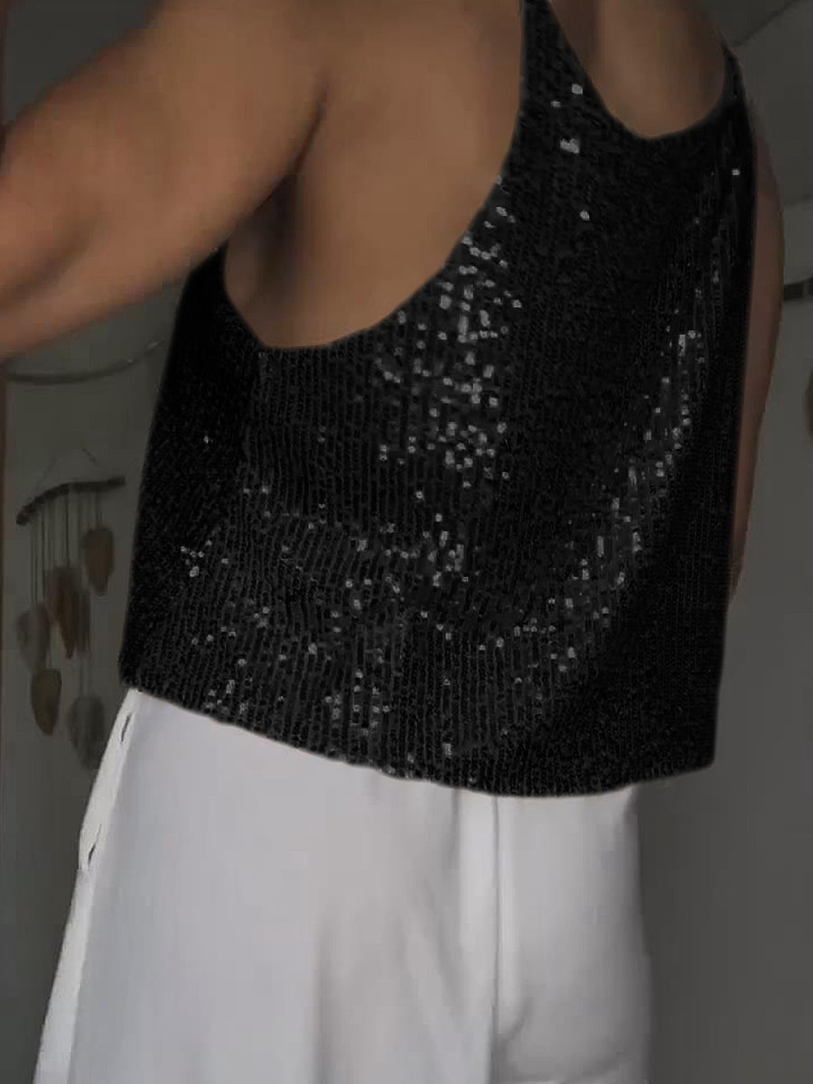 Sequin Deep V Tank-Pimamour