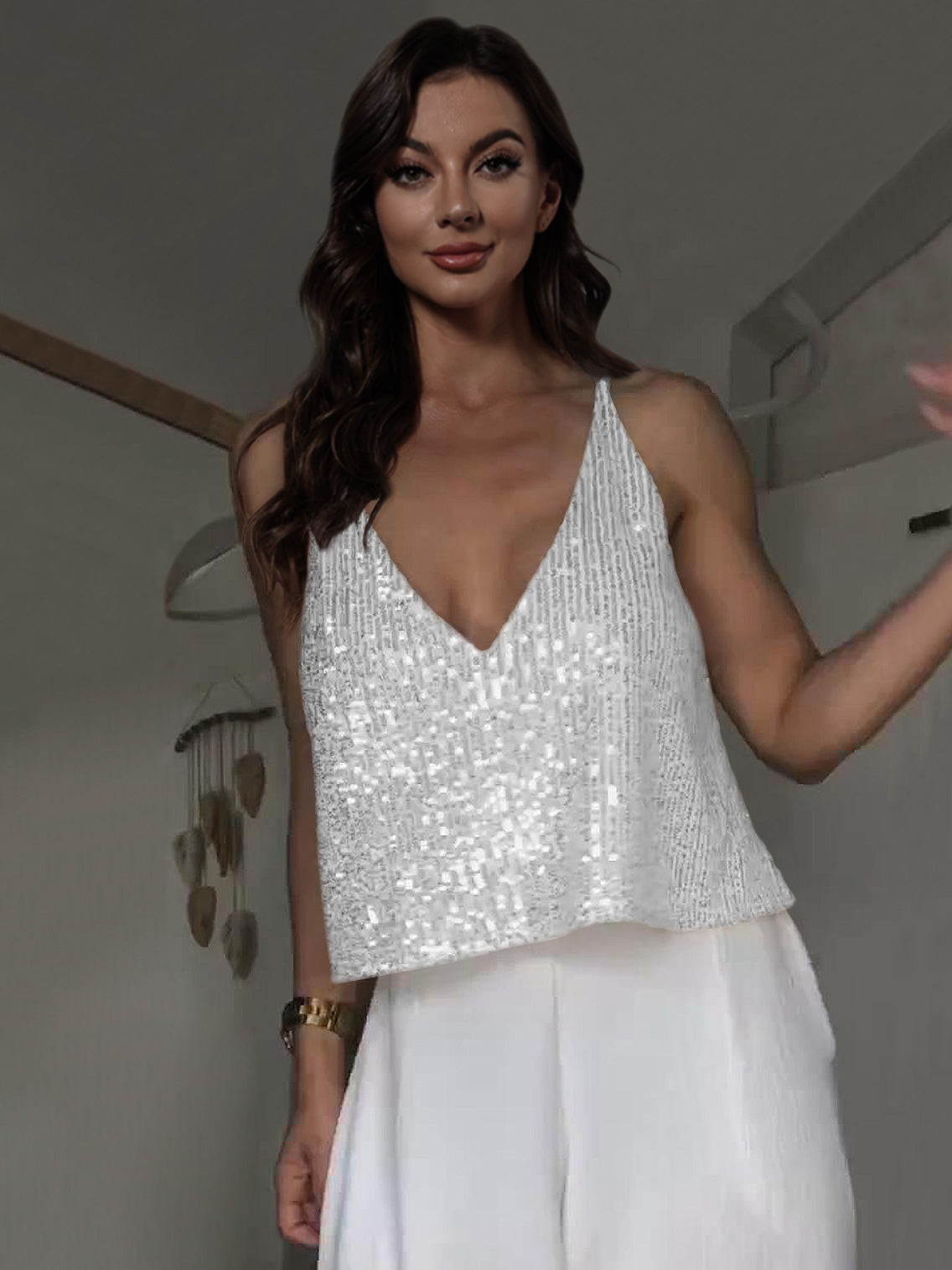 Sequin Deep V Tank-Pimamour