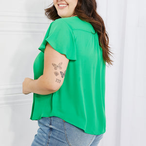 Sew In Love Just For You Full Size Short Ruffled sleeve length Top in Green-Pimamour